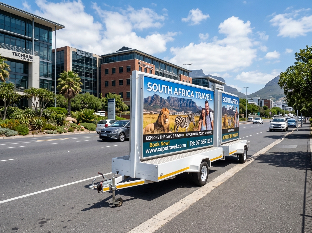 Trailer-mounted double-sided mobile advertising billboard